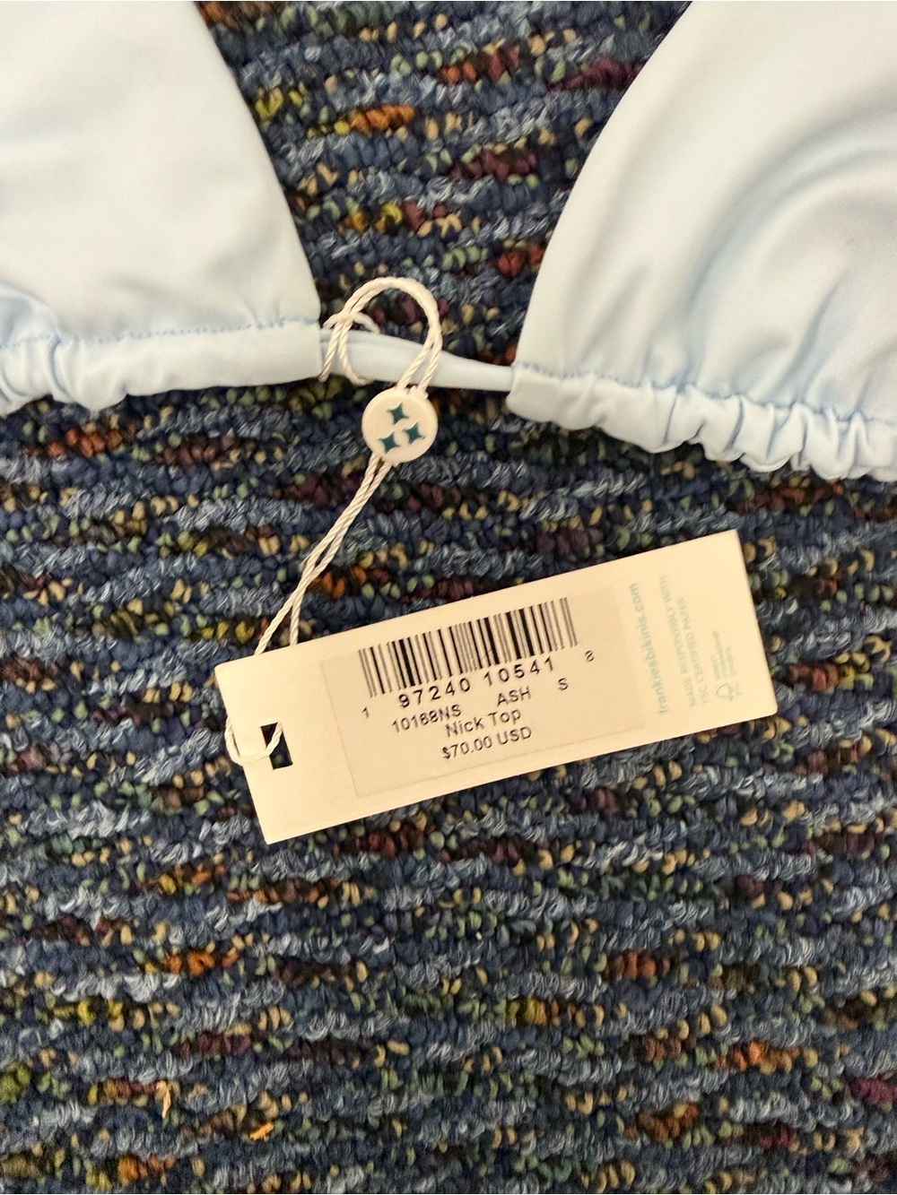 NWT Frankies Bikinis Nick Triangle Bikini Top Ash Blue Small MSRP $70 - Picture 5 of 7